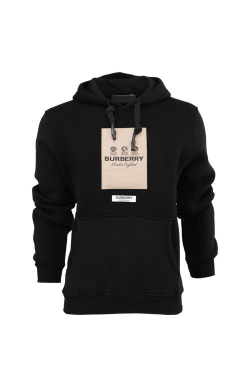 Erkek Kışlık London Premium Pamuklu Kumaş Üç İplik Kapüşonlu Kanguru Cepli Sweatshirt Siyah M