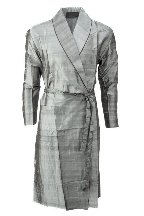 Erkek Şık Klasik Model Röpteşambır Premium Poplin Saten Çınar Model Cepli Rob Beli Kuşaklı Vizon S
