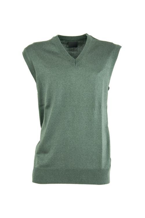 Erkek V Yakalı Düz Renk Klasik Model Rahat Kesim Tam Kalıp Ince Yünlü Dokuma Süveter Yeşil S