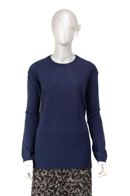 Kadın Kışlık Kalın Damla Motifli Kardelen Örme Anne Kazak Rahat Kesim Tam Kalıp Lacivert XL