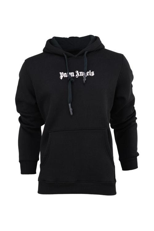 Erkek Kışlık Palm Premium Pamuklu Kumaş Üç İplik Kapüşonlu Kanguru Cepli Sweatshirt Regular Siyah S
