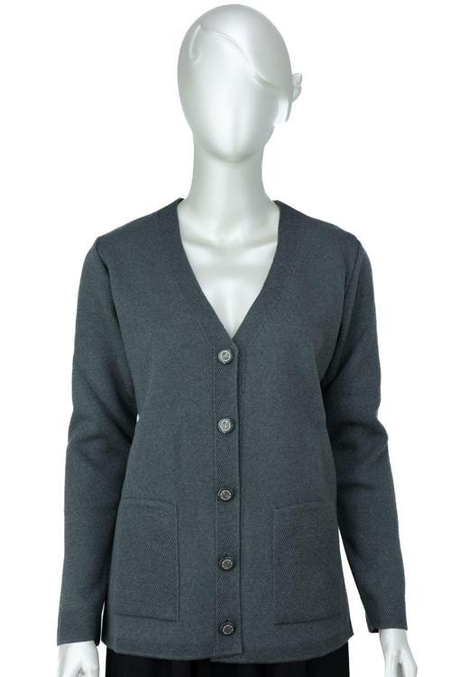 Kadın Kışlık Yünlü Örme Anne Hırka V Yaka Elmas Taşı Motifli Çift Cepli Düğmeli Likralı Haki 2XL