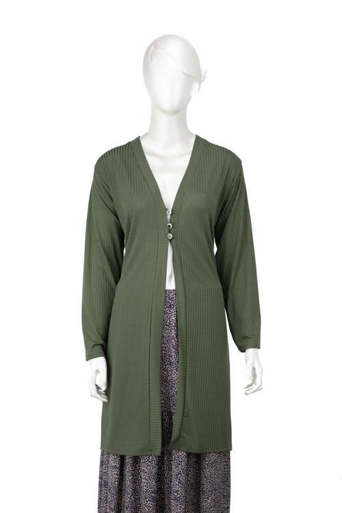 Kadın Elize Sandy Kumaş Anne Hırka V Yaka Önü Modern Üç Düğmeli Rahat Kesim Tam Kalıp Yeşil XL