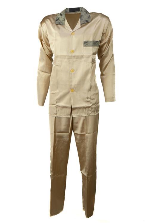 Erkek Şık Klasik Model Pijama Takımı Premium Saten Kumaş Eşsiz Model Cepli Tam Kalıp Bej L