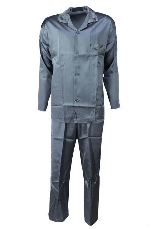 Erkek Şık Klasik Model Pijama Takımı Premium Saten Kumaş Eşsiz Model Cepli Tam Kalıp Gri M