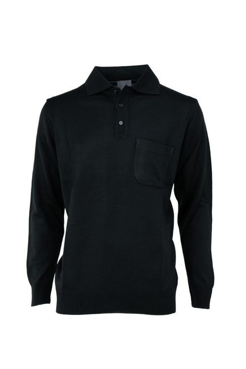 Erkek Mevsimlik Yünlü Örme Klasik Gömlek Yaka Kazak Düğmeli Cepli Rahat Kesim Tam Kalıp Siyah 3XL