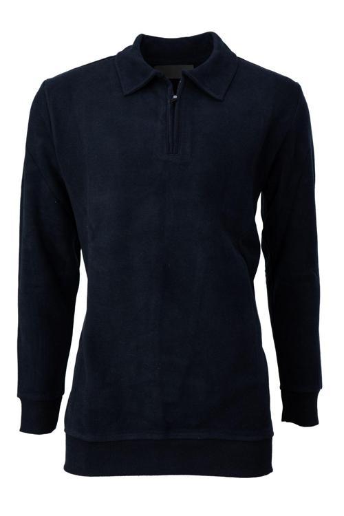 Erkek Kışlık Kazak Pamuklu Dokuma Yarım Fermuarlı Polo Yaka Uzun Kollu Düz Renk Rahat Kesim Lacivert 2XL