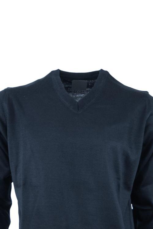 Erkek Uzun Kollu V Yakalı Düz Renk Klasik Model Rahat Kesim Tam Kalıp Yünlü Dokuma Kazak Lacivert S