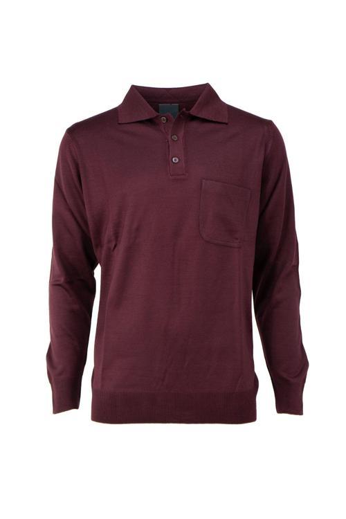 Erkek Mevsimlik Yünlü Örme Klasik Gömlek Yaka Kazak Düğmeli Cepli Rahat Kesim Tam Kalıp Bordo L