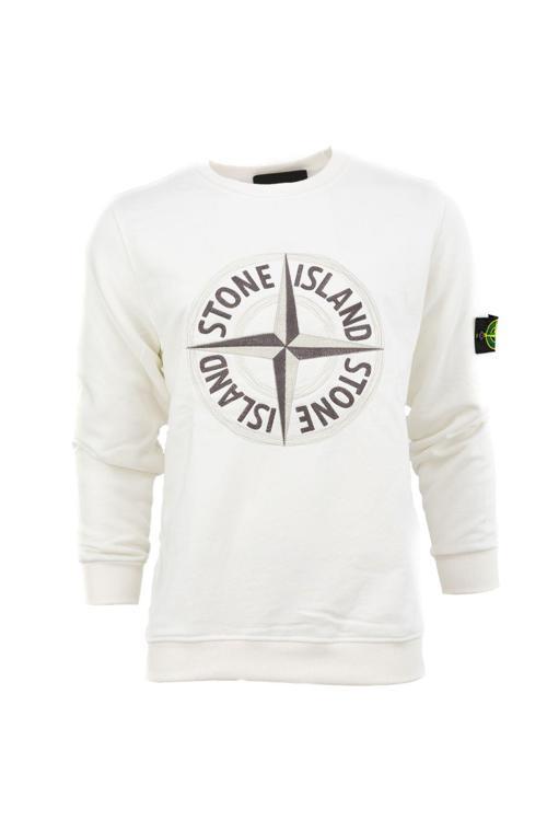 Erkek Mevsimlik Stone Premium Pamuklu Kumaş İki İplik Sweatshirt Logolu Model Regular Fit Beyaz L
