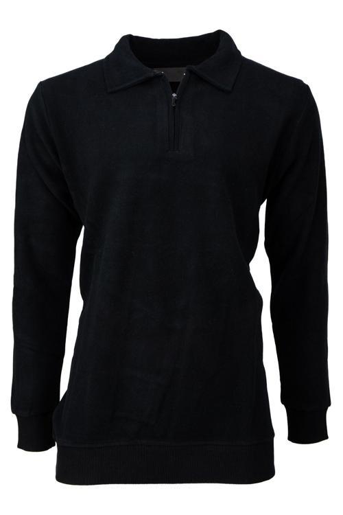 Erkek Kışlık Kazak Pamuklu Dokuma Yarım Fermuarlı Polo Yaka Uzun Kollu Düz Renk Rahat Kesim Siyah 2XL