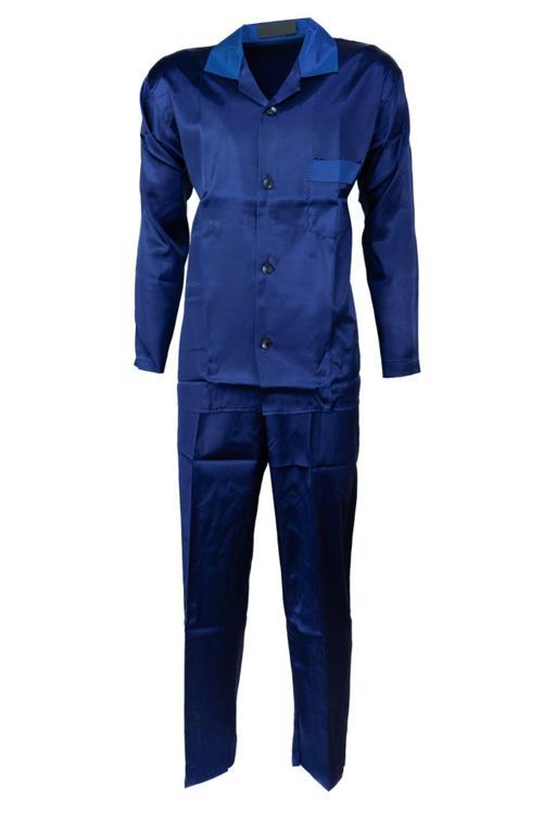 Erkek Şık Klasik Model Pijama Takımı Premium Saten Kumaş Kristal Model Cepli Tam Kalıp Lacivert M