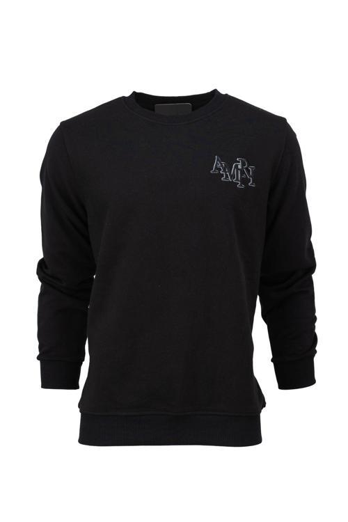 Erkek Mevsimlik Amr Premium Pamuklu Kumaş İki İplik Sweatshirt İkonik Model Regular Fit Siyah L