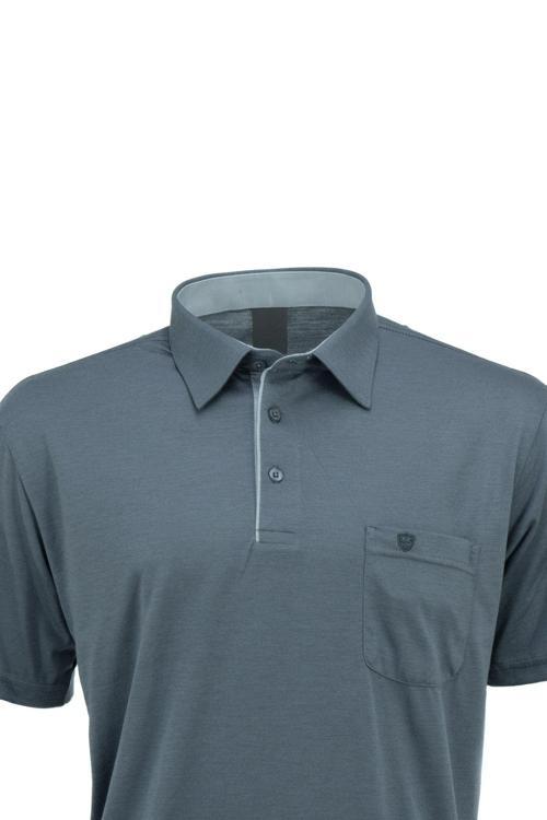 Erkek Gömlek Yaka Cepli Kısa Kollu Normal Kesim Tam Kalıp Premium Pamuklu Kumaş T-Shirt Füme L