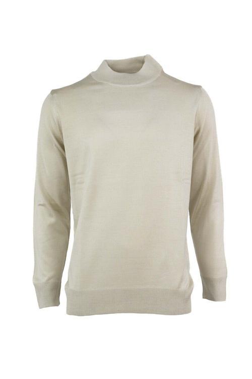 Erkek Uzun Kollu Yarım Balıkçı Yaka Klasik Model Rahat Kesim Tam Kalıp Yünlü Dokuma Kazak Taş Rengi M