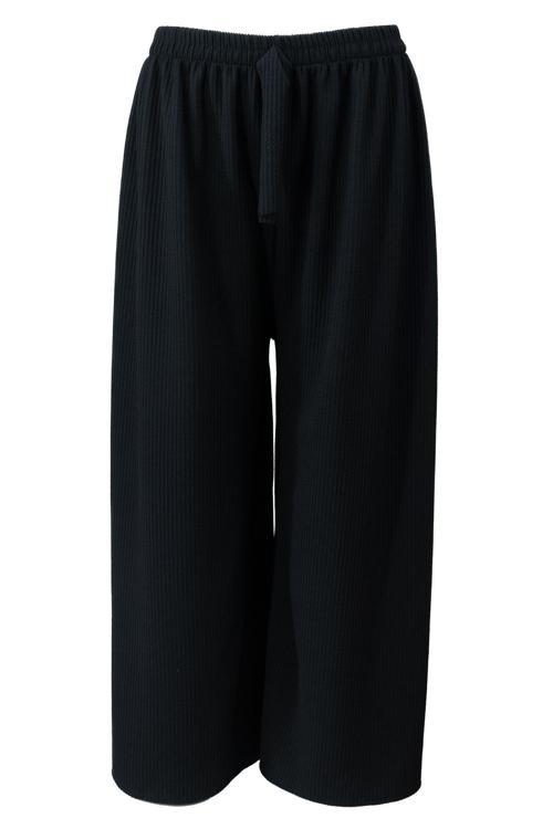 Kadın Kışlık Pantolon Kalın Burgu Kumaş Beli Lastikli Burgu Fitilli Likralı Geniş Paça Jumbo Siyah Standart