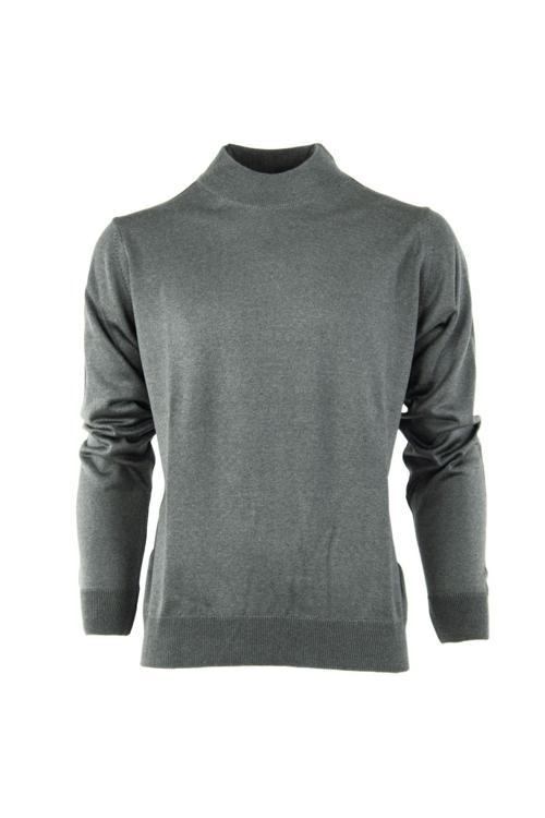 Erkek Mevsimlik Yünlü Örme Klasik Yarım Balıkçı Yaka Kazak Sık Örme Rahat Kesim Tam Kalıp Gri 3XL