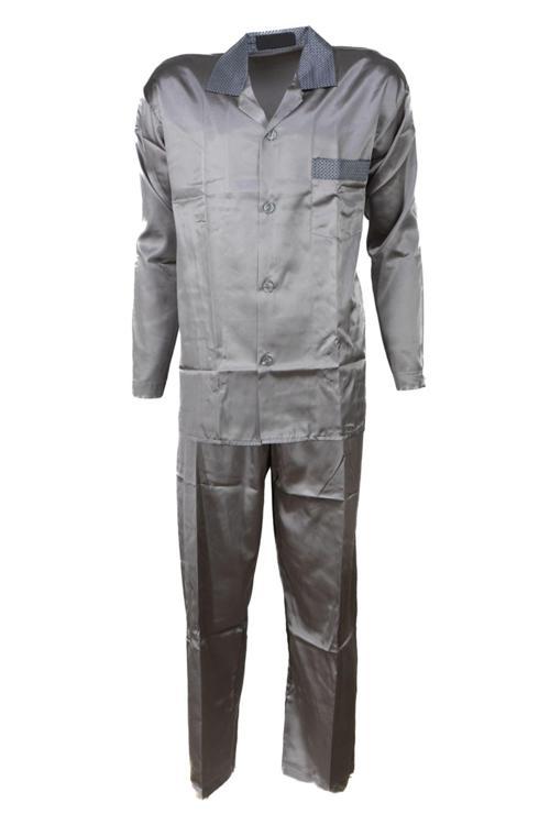 Erkek Şık Klasik Model Pijama Takımı Premium Saten Kumaş Kuvartz Model Cepli Tam Kalıp Vizon L