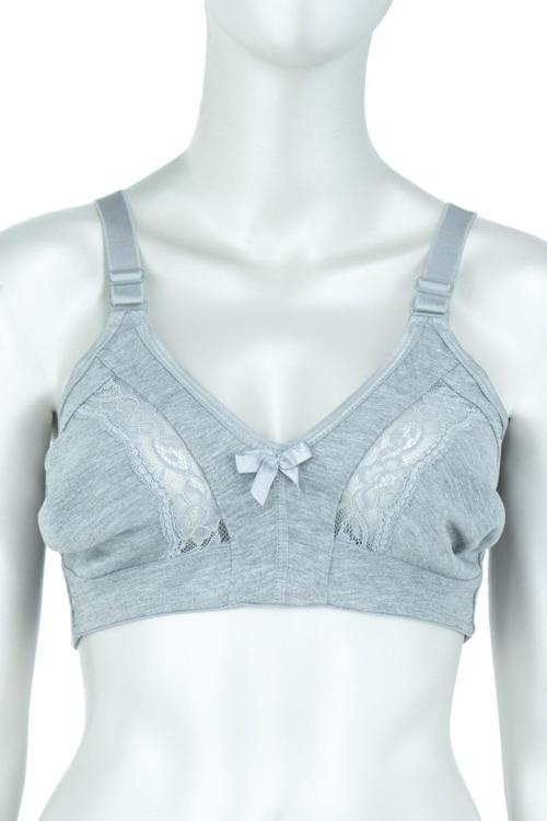 Kadın Mevsimlik Üç Kademeli Kopçeli Viyonklu Dantelli Rahat Kalıp Biyeli Penye Kumaş Sütyen Gri 100