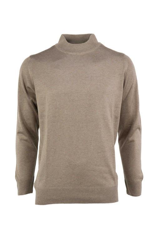 Erkek Uzun Kollu Yarım Balıkçı Yaka Klasik Model Rahat Kesim Tam Kalıp Yünlü Dokuma Kazak Sütlü Kahverengi 2XL