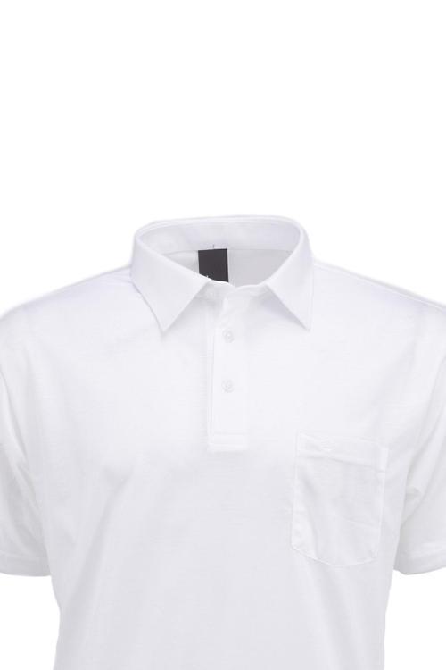 Erkek Gömlek Yaka Cepli Kısa Kollu Normal Kesim Tam Kalıp Premium Pamuklu Kumaş T-Shirt Beyaz 3XL