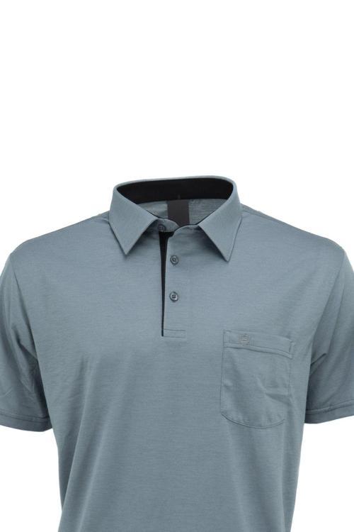 Erkek Gömlek Yaka Cepli Kısa Kollu Normal Kesim Tam Kalıp Premium Pamuklu Kumaş T-Shirt Orta Gri M
