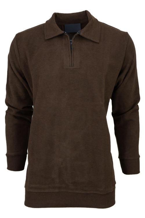 Erkek Kışlık Kazak Pamuklu Dokuma Yarım Fermuarlı Polo Yaka Uzun Kollu Düz Renk Rahat Kesim Kahverengi 2XL
