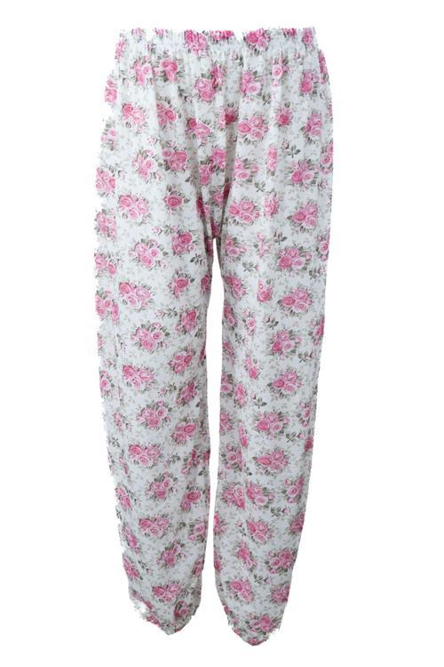 Kadın Yazlık Içlik Anne Pijama Altı Battal Beden Lastikli Paça %100 Pamuk Çiçek Desenliklasik Gül Kurusu 2XL