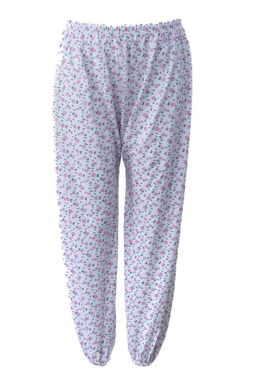 Kadın Yazlık Içlik Anne Pijama Altı Battal Beden Lastikli Paça %100 Pamuk Çiçek Desenliklasik Pembe 2XL