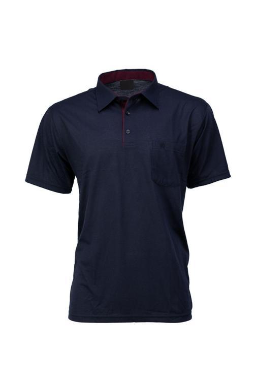 Erkek Gömlek Yaka Cepli Kısa Kollu Normal Kesim Tam Kalıp Premium Pamuklu Kumaş T-Shirt Lacivert M