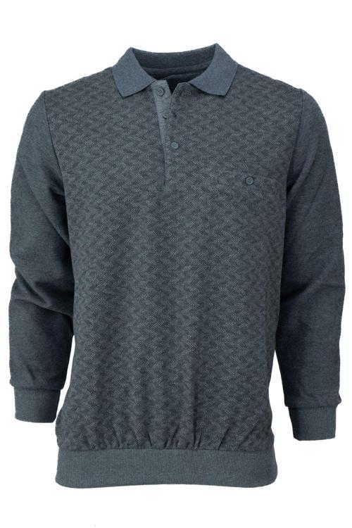 Erkek Kışlık Kazak Pamuklu Düğmeli Polo Yaka Cepli Uzun Kollu Klasik Desenli Rahat Kesim Gri 3XL