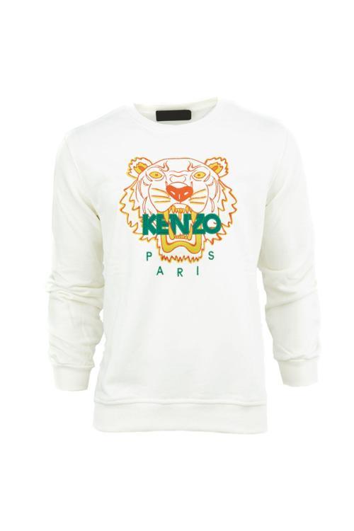 Erkek Mevsimlik Enzo Premium Pamuklu Kumaş İki İplik Sweatshirt Logolu Model Regular Fit Beyaz XL