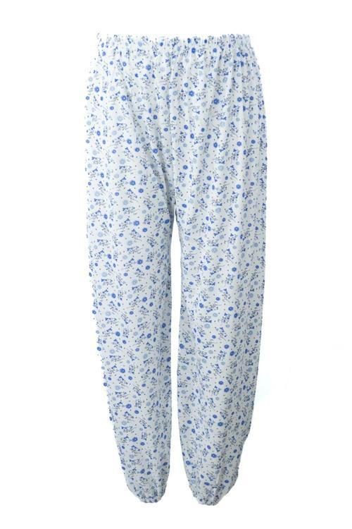 Kadın Yazlık Içlik Anne Pijama Altı Lastikli Paça %100 Pamuk Çiçekli Desenli Klasik Rahat Lacivert XL
