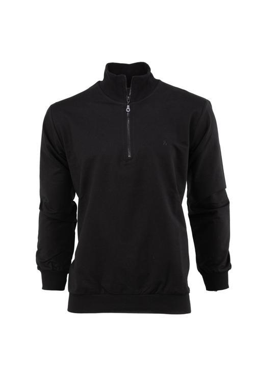 Erkek Mevsimlik Yarım Fermuarlı Tamkalıp Likralı Premium Pamuklu Kumaş İki İplik Sweatshirt Siyah 2XL