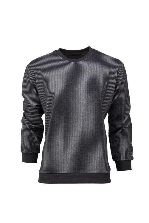 Erkek Mevsimlik Doğal Pamuklu Sweatshirt Bisiklet Yaka Çizgili Rahat Kesim Tam Kalıp Füme 2XL