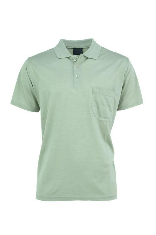 Erkek Polo Yaka Marka Arma Cepli Kısa Kollu Rahat Tam Kalıp Premium Pamuklu Kumaş T-Shirt Açık Yeşil 2XL