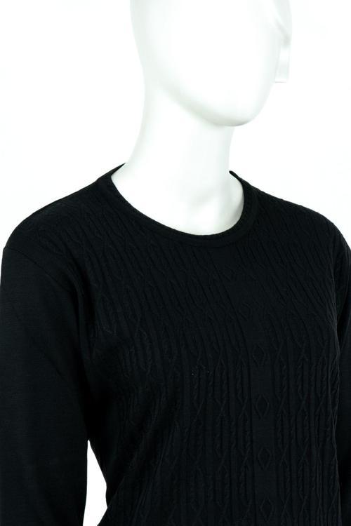 Kadın Kışlık Kendinden Motifli Yuvarlak Yaka Likralı Pamuklu Triko Dokuma Anne Kazak Siyah L