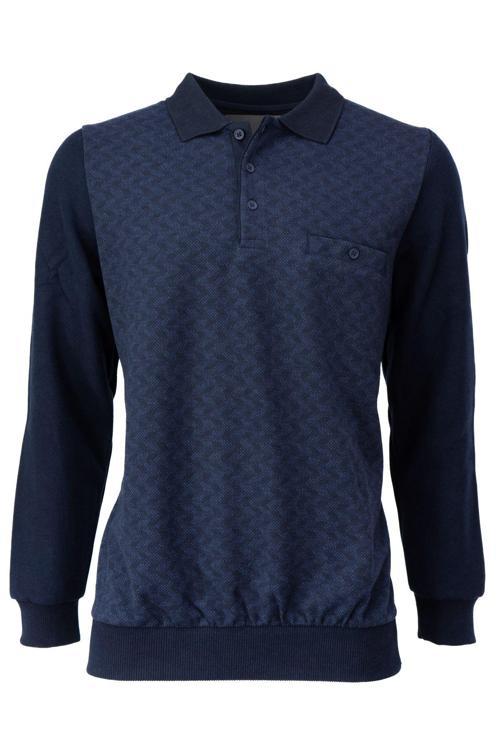 Erkek Kışlık Kazak Pamuklu Düğmeli Polo Yaka Cepli Uzun Kollu Klasik Desenli Rahat Kesim Lacivert 2XL