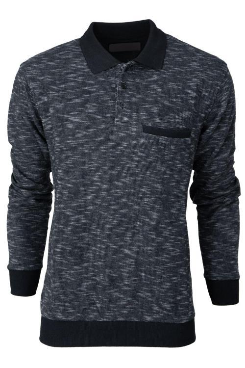 Erkek Kışlık Polo Yaka Kazak Pamuklu Örme Klasik Kırçıllı Selanik Düğmeli Fleto Cepli Rahat Siyah 2XL