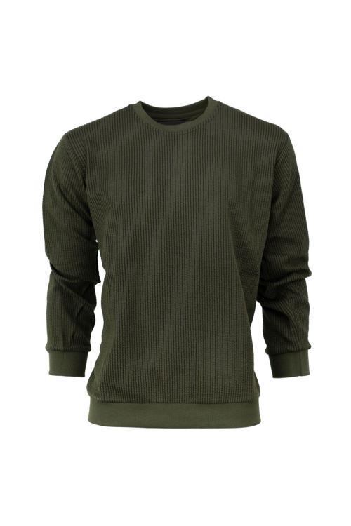 Erkek Mevsimlik Doğal Pamuklu Sweatshirt Bisiklet Yaka Çizgili Rahat Kesim Tam Kalıp Yeşil L