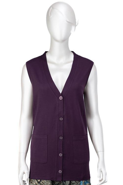 Kadın Glorya Penye Kumaş Anne Yelek Düz Renk Uzun Kollu Cepli Likrasız Rahat Kesim Tam Kalıp Mor L