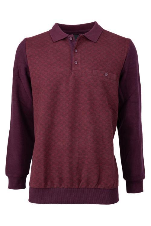 Erkek Kışlık Kazak Pamuklu Düğmeli Polo Yaka Cepli Uzun Kollu Klasik Desenli Rahat Kesim Bordo 4XL