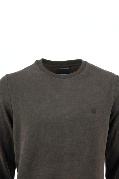 Erkek Kışlık Bisiklet Yaka Armalı Uzun Kollu Rahat Kesim Likralı Pamuklu Dokuma Sweatshirt Kahverengi XL