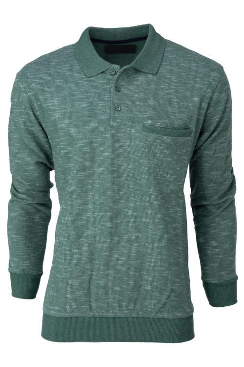 Erkek Kışlık Polo Yaka Kazak Pamuklu Örme Klasik Kırçıllı Selanik Düğmeli Fleto Cepli Rahat Yeşil M