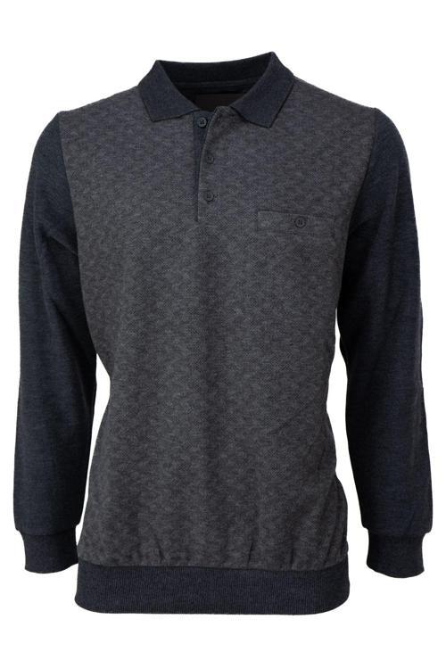 Erkek Kışlık Kazak Pamuklu Düğmeli Polo Yaka Cepli Uzun Kollu Klasik Desenli Rahat Kesim Antrasit 3XL