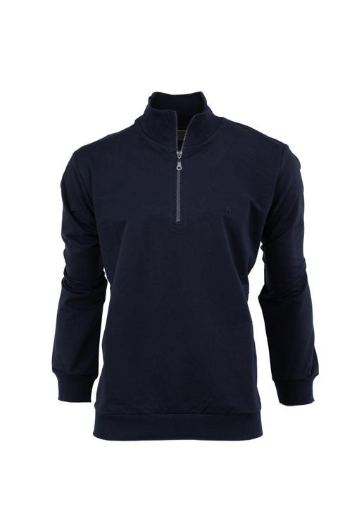 Erkek Mevsimlik Yarım Fermuarlı Tamkalıp Likralı Premium Pamuklu Kumaş İki İplik Sweatshirt Lacivert 2XL