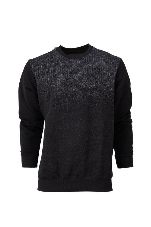 Erkek Mevsimlik Doğal Pamuklu Şık Sweatshirt Bisiklet Yaka Panolu Rahat Kesim Tam Kalıp Siyah XL