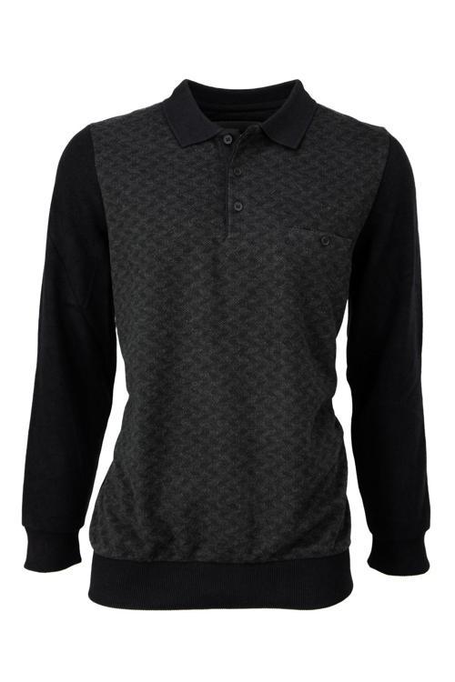Erkek Kışlık Kazak Pamuklu Düğmeli Polo Yaka Cepli Uzun Kollu Klasik Desenli Rahat Kesim Siyah 3XL