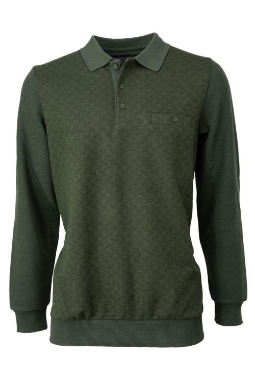 Erkek Kışlık Kazak Pamuklu Düğmeli Polo Yaka Cepli Uzun Kollu Klasik Desenli Rahat Kesim Haki 3XL