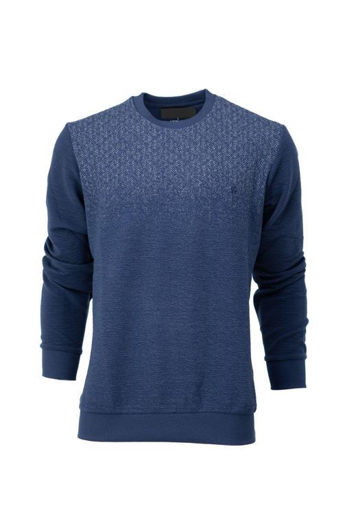 Erkek Mevsimlik Doğal Pamuklu Şık Sweatshirt Bisiklet Yaka Panolu Rahat Kesim Tam Kalıp Mavi M